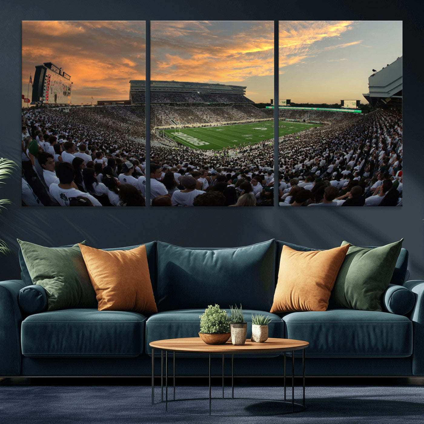 MGV-CV-60X30-3P - Michigan State Spartans Football Team Print - East Lansing Spartan Stadium Wall Art Canvas Print