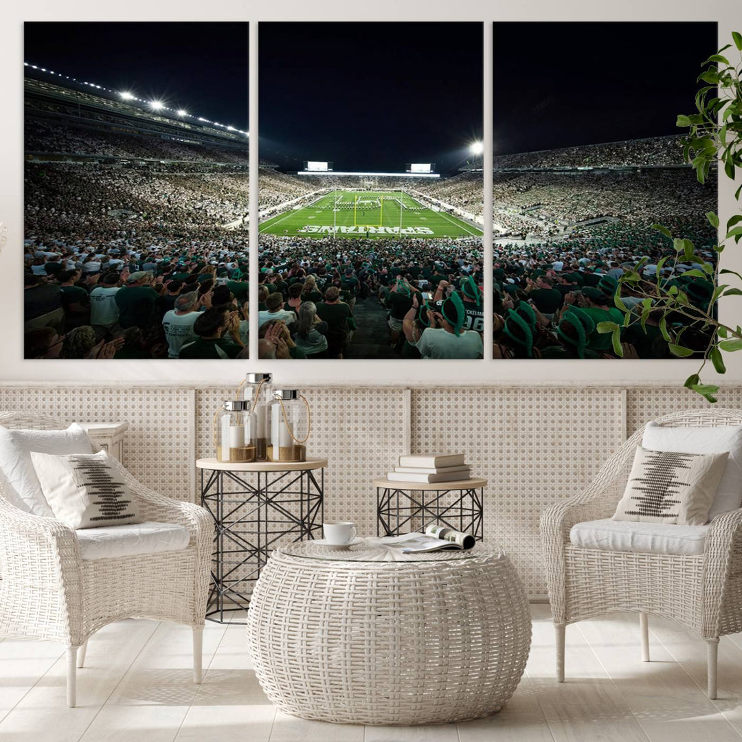 Michigan State Spartans Football Team Print - East Lansing Spartan Stadium Wall Art Canvas Print