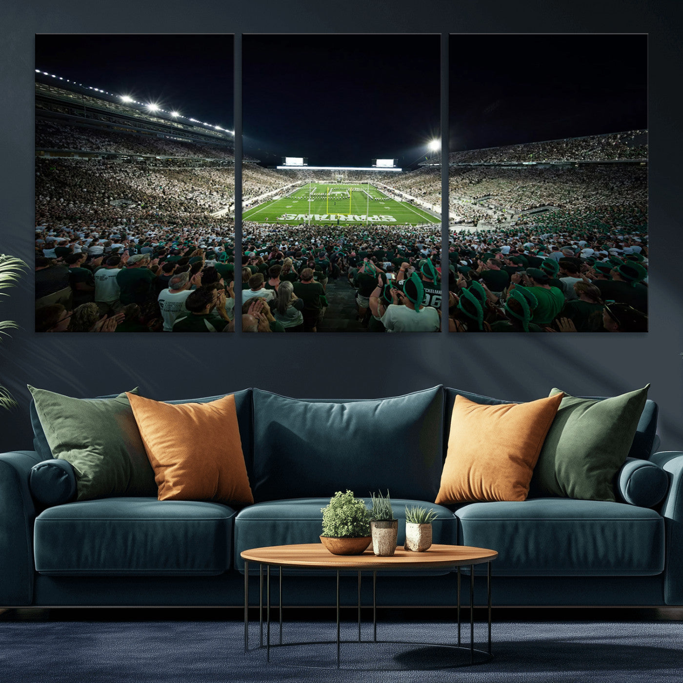 MGV-CV-60X30-3P - Framed Michigan State Spartans Football Team Print - East Lansing Spartan Stadium Wall Art Canvas