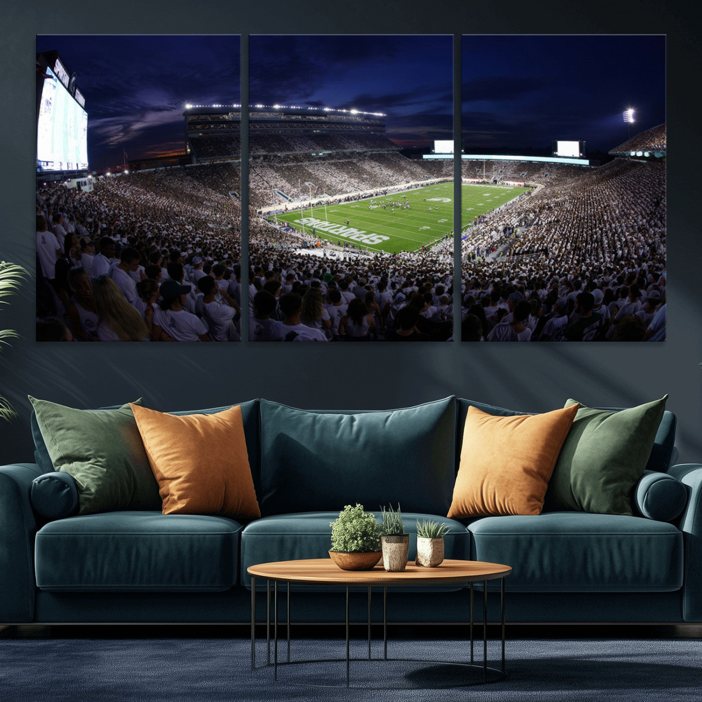 MGV-CV-60X30-3P - Michigan State Spartans Canvas, Framed Football Team Print - East Lansing Spartan Stadium Wall Art