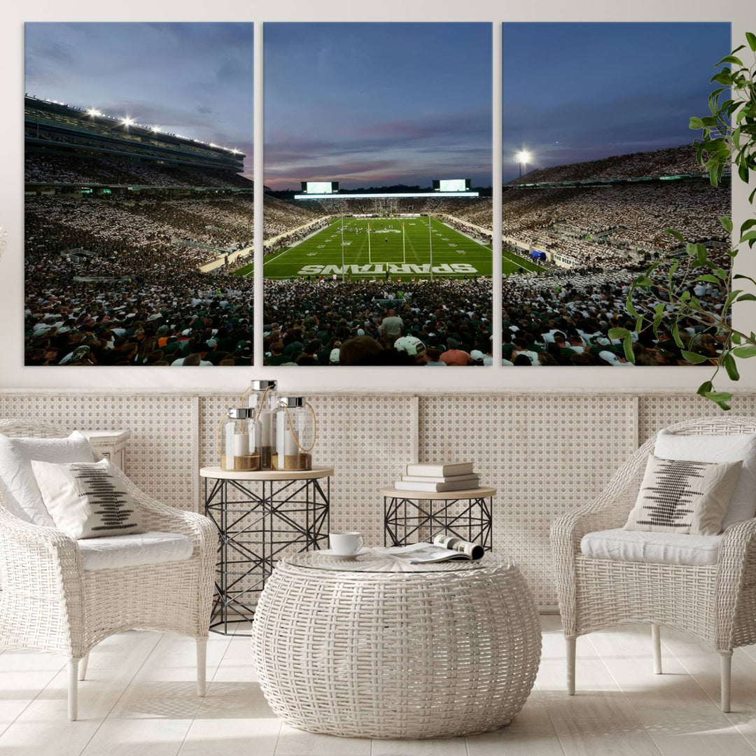 Michigan State Spartans Football Team Print - East Lansing Spartan Stadium Wall Art Canvas Print