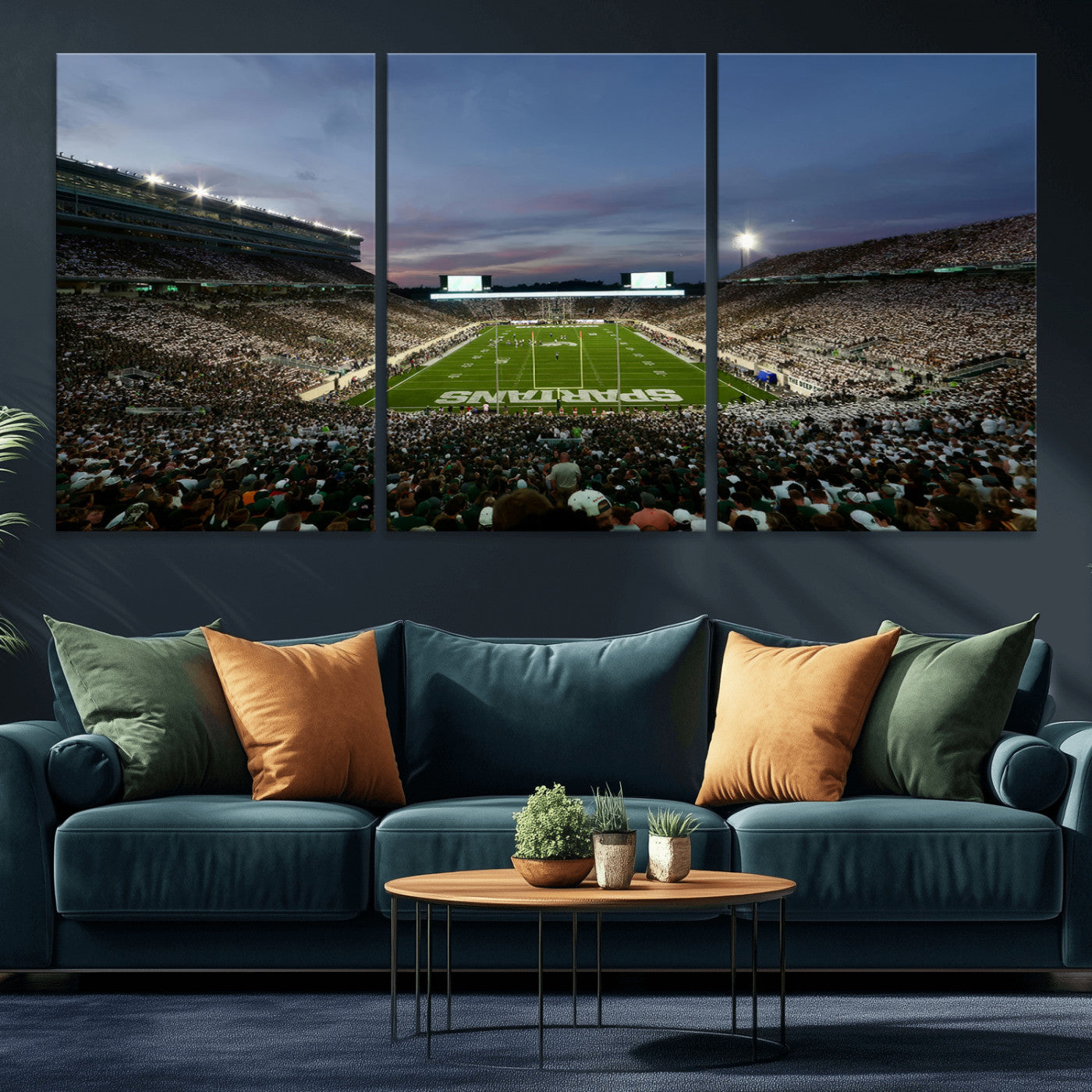 MGV-CV-60X30-3P - Michigan State Spartans Football Team Print - East Lansing Spartan Stadium Canvas Print