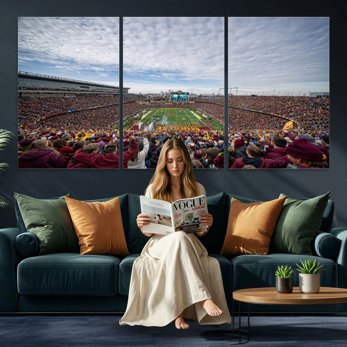38459-PAN-FL-20X10 - University of Minnesota Golden Gophers Football Team Print - Minneapolis Huntington Bank Stadium Art