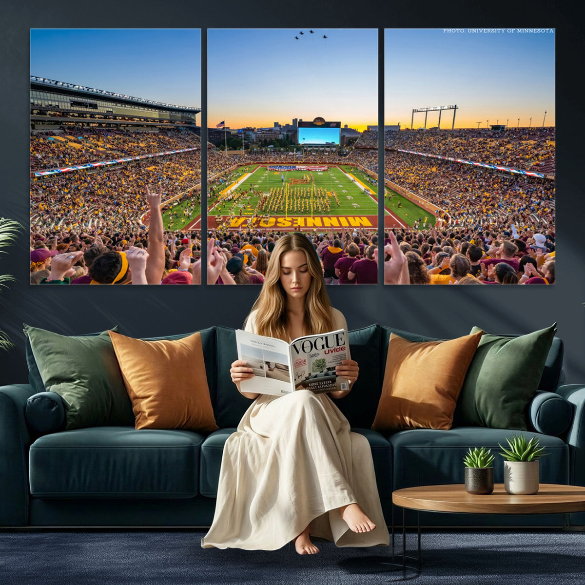 63452-PAN-FL-20X10 - University of Minnesota Golden Gophers Football Team Print - Minneapolis Huntington Bank Stadium
