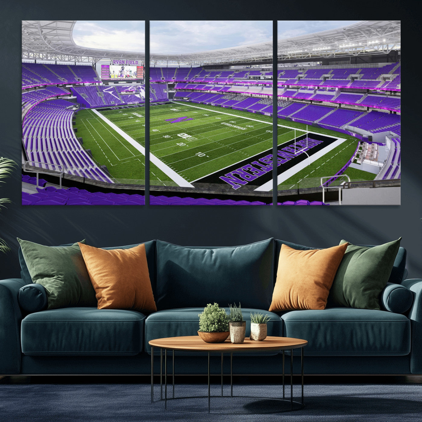 MGV-CV-60X30-3P - Northwestern University Wildcats Football Team Print - Evanston Ryan Field Wall Art Canvas Print