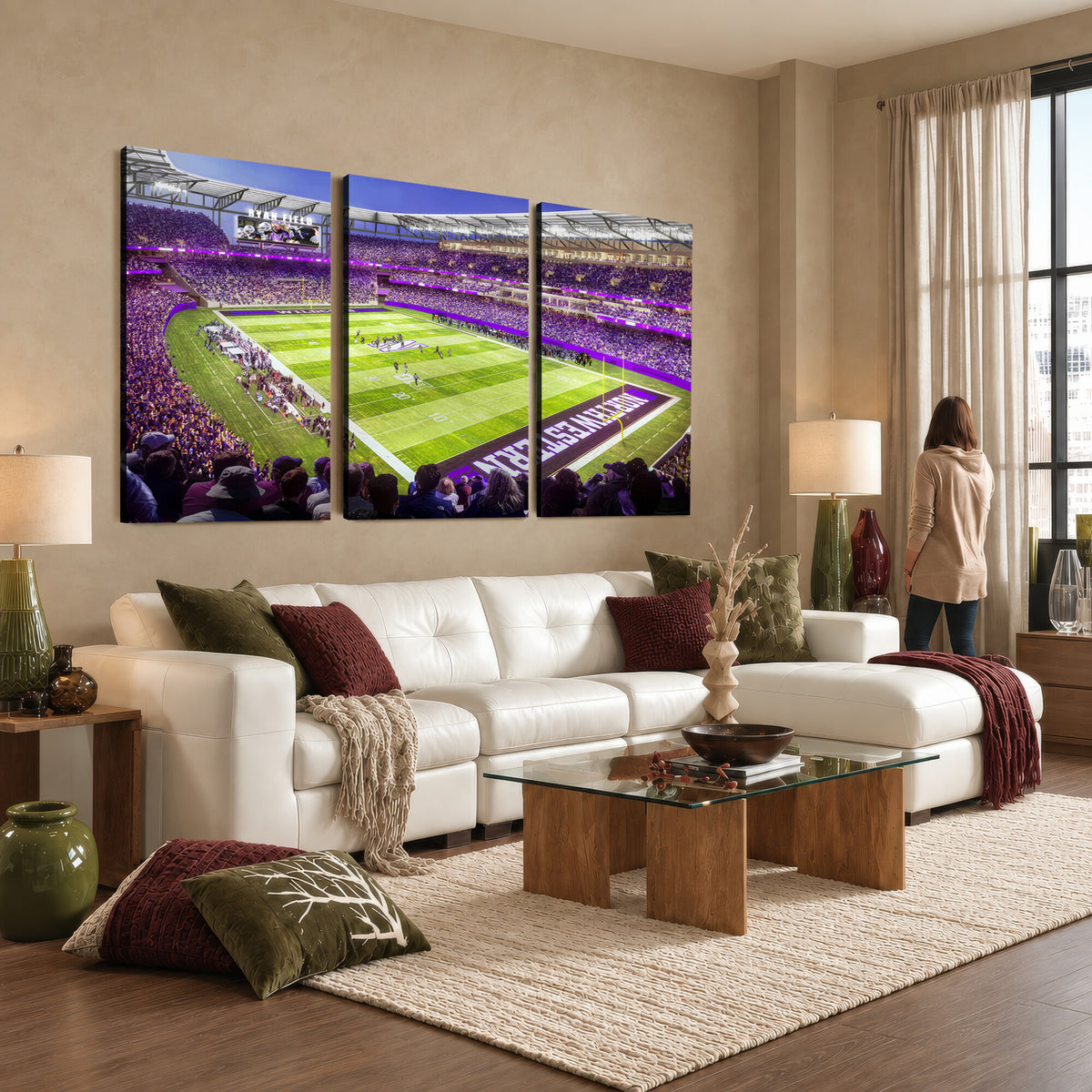 81245-MGV-CV-36X24 - Northwestern University Wildcats Football Team Print - Evanston Ryan Field Wall Art Canvas Print