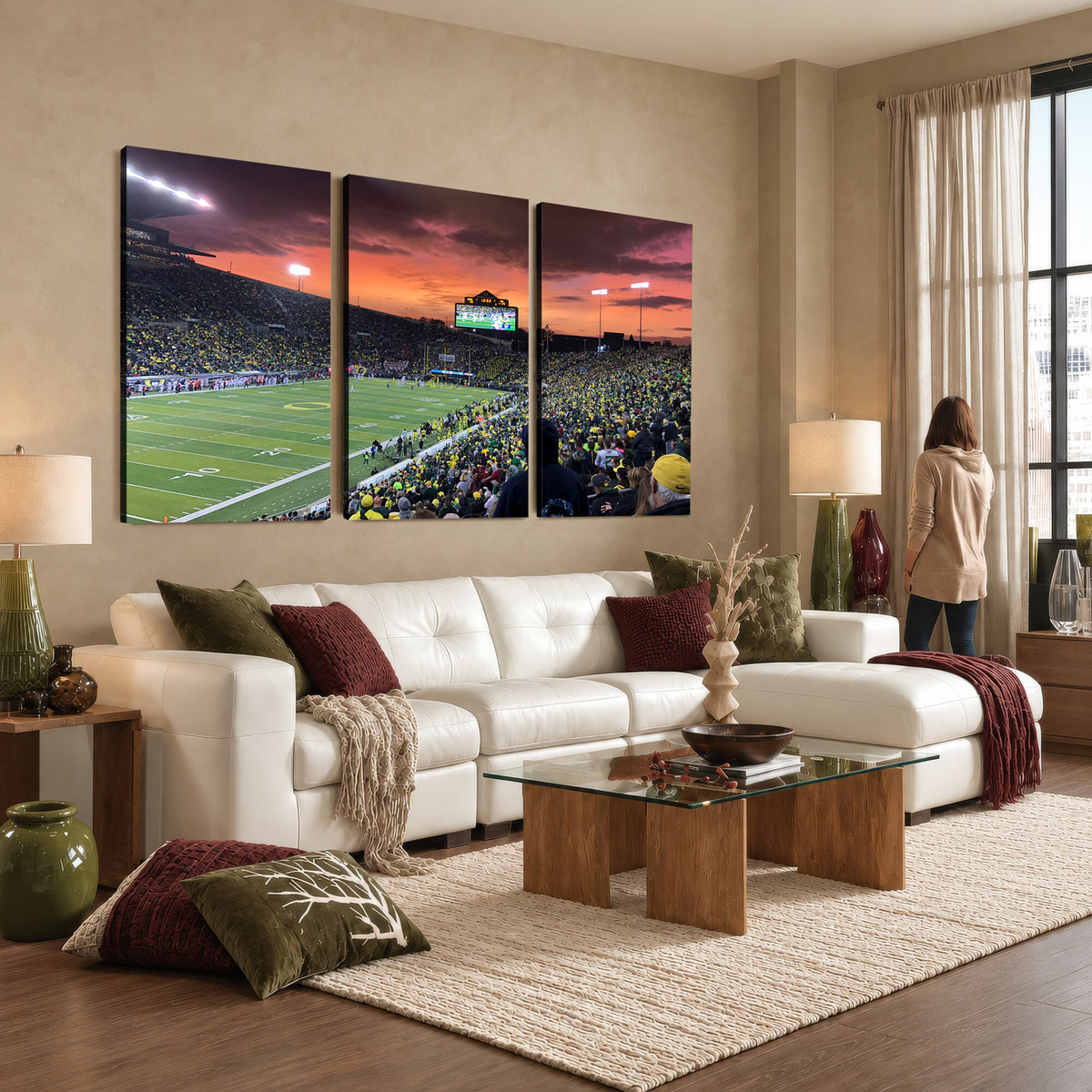 75065-MGV-CV-36X24 - Eugene Autzen Stadium Canvas Wall Art Print, Sunset Over the Football Field