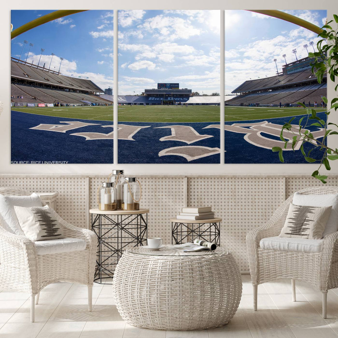 Rice University Owls Football Team Print - Houston Rice Stadium Wall Art Canvas Print