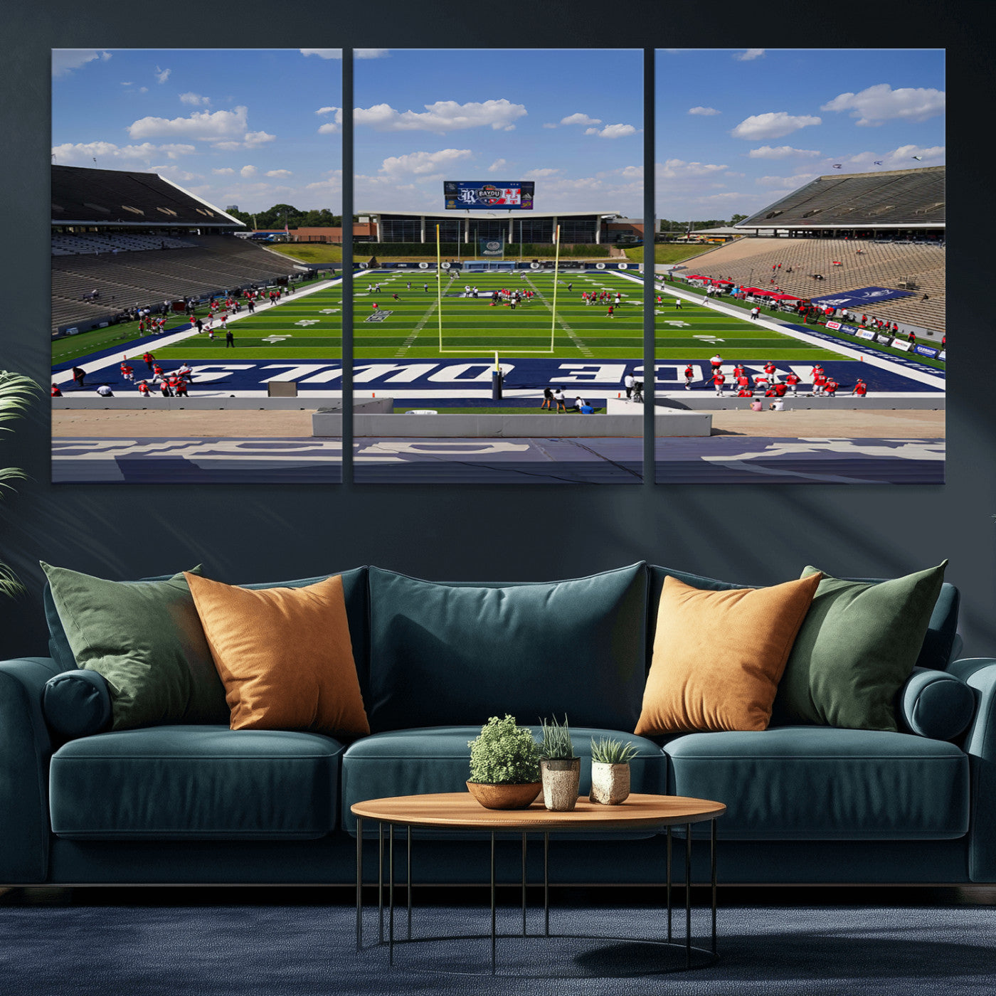 MGV-CV-60X30-3P - Rice University Owls Football Team Print - Houston Rice Stadium Wall Art Canvas Print