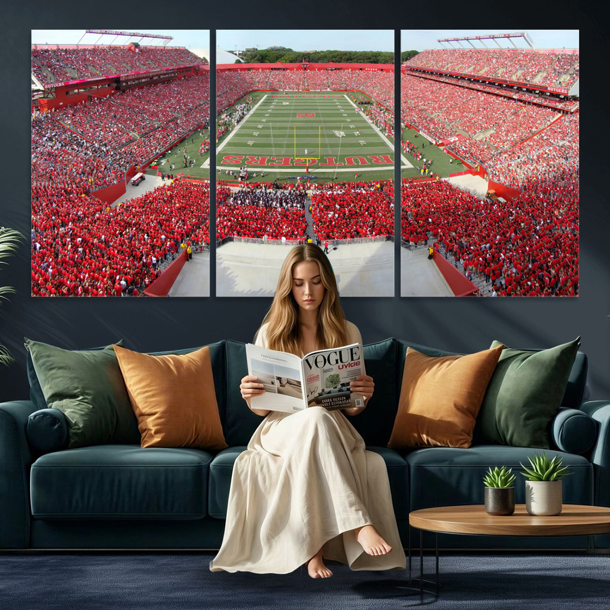 90818-PAN-FL-20X10 - Rutgers Scarlet Knights Football Team Print - Piscataway SHI Stadium Wall Art Canvas Print