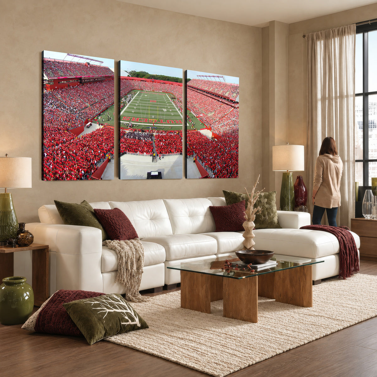 90818-MGV-CV-36X24 - Rutgers Scarlet Knights Football Team Print, Piscataway SHI Stadium, Framed and Ready to Hang