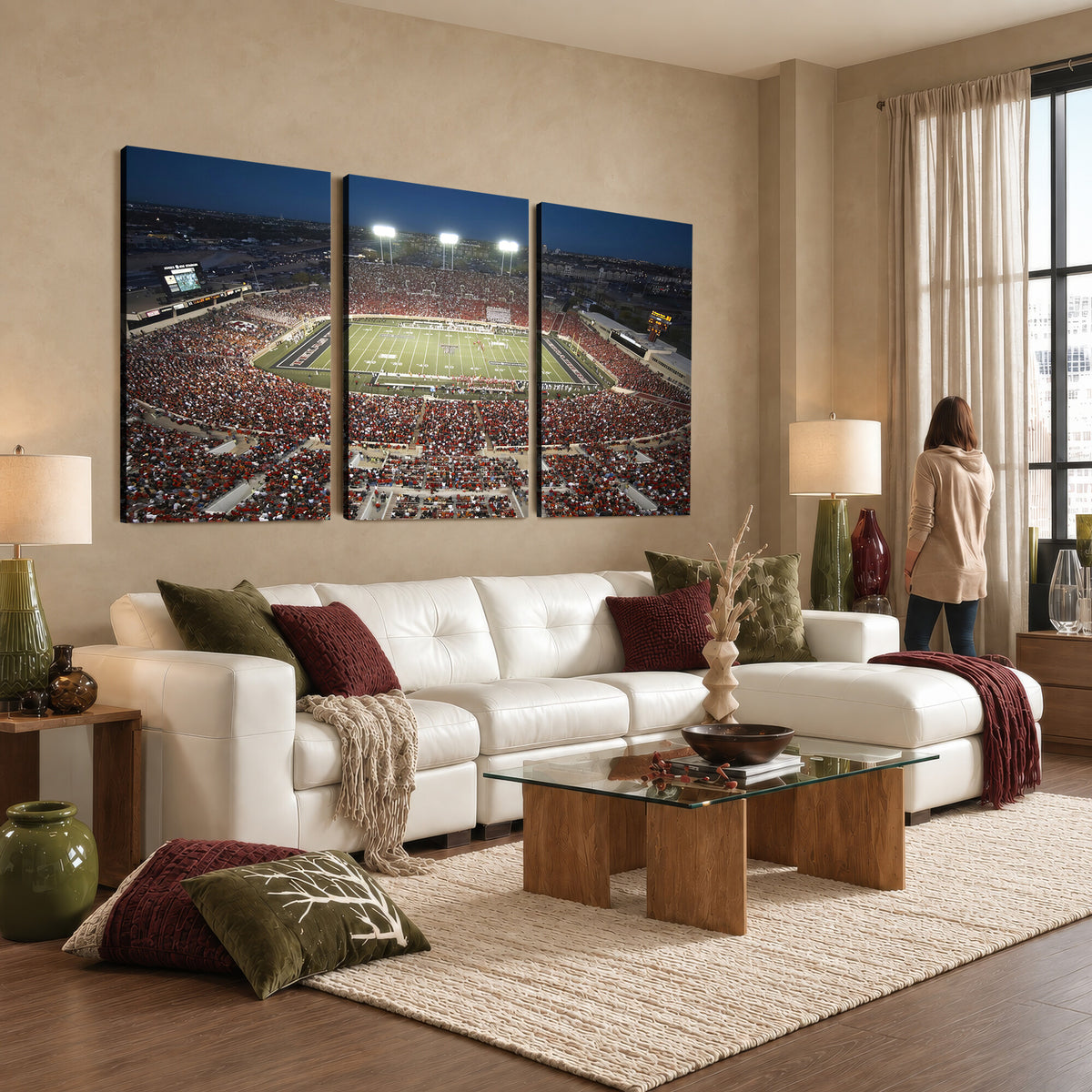 55763-MGV-CV-36X24 - Texas Tech Red Raiders Football Team Print, Lubbock Jones AT&T Stadium, Framed and Ready to Hang