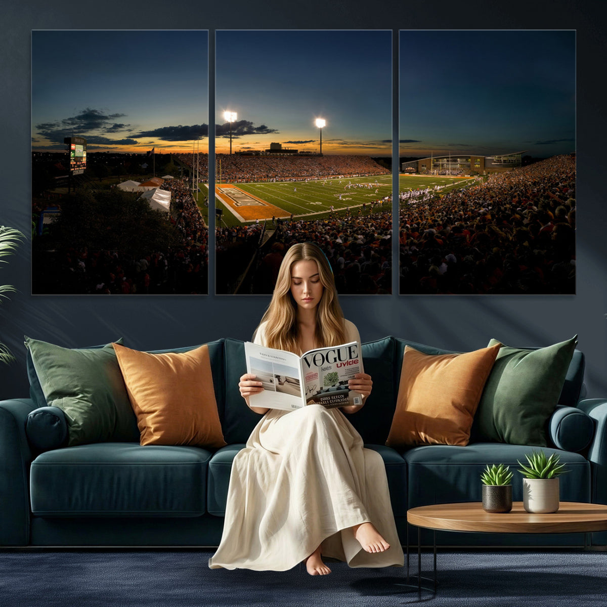 15980-PAN-FL-20X10 - Ball State Cardinals Football Team Print - Muncie Scheumann Stadium Wall Art Canvas Print