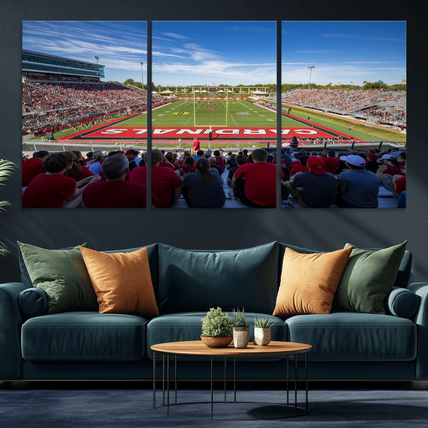 MGV-CV-60X30-3P - Ball State Cardinals Football Team Print - Muncie Scheumann Stadium Wall Art Canvas Print
