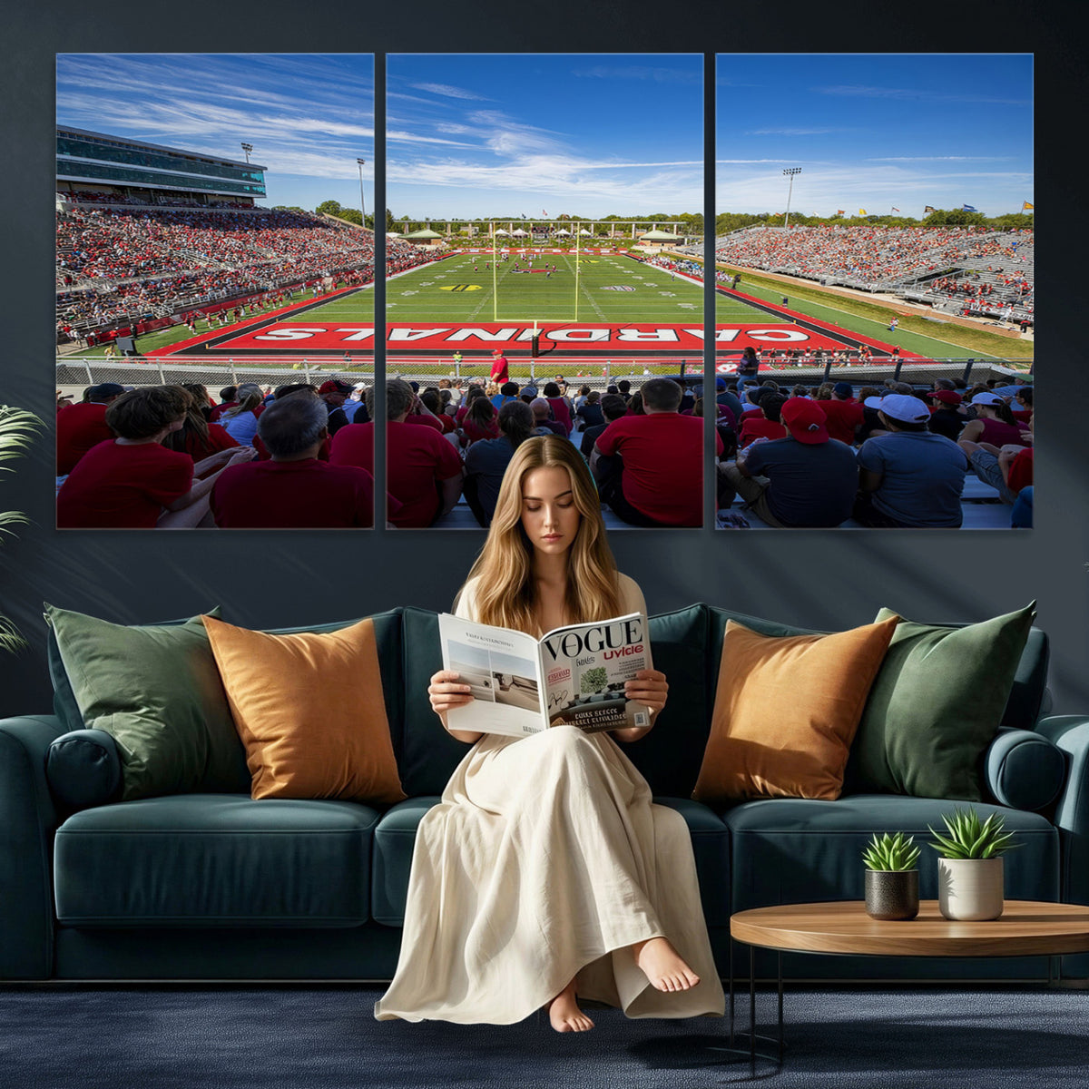 71475-PAN-FL-20X10 - Ball State Cardinals Football Team Print - Muncie Scheumann Stadium Wall Art Canvas Print
