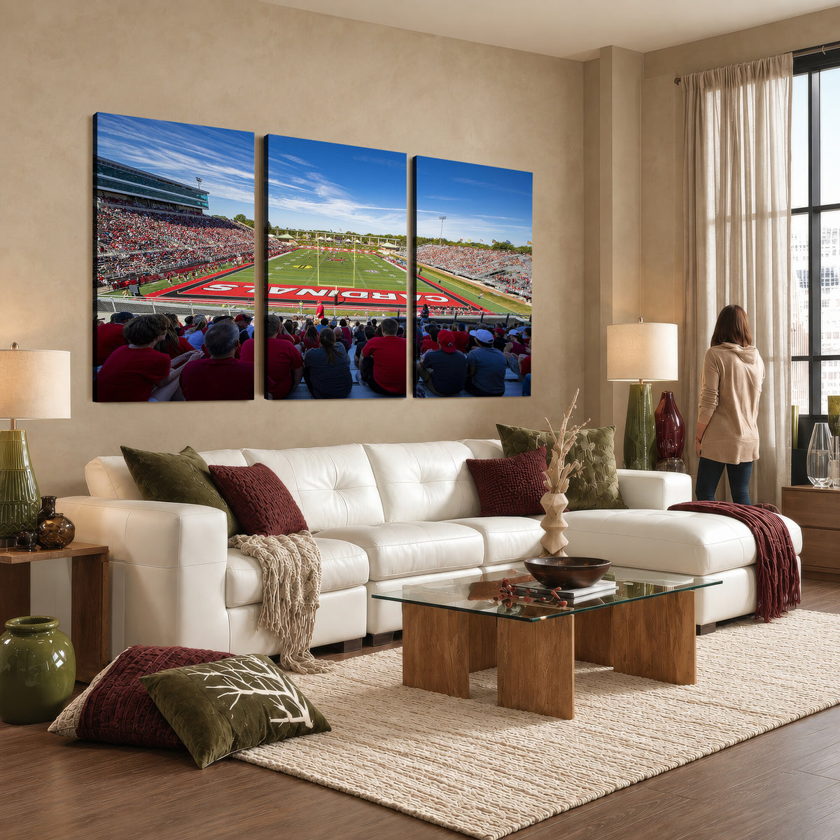 71475-MGV-CV-36X24 - Ball State Cardinals Football Team Print, Muncie Scheumann Stadium