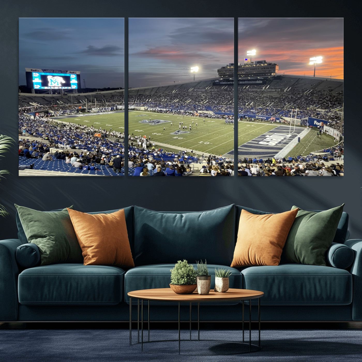 MGV-CV-60X30-3P - Memphis Tigers Football Team Print - Memphis Simmons Bank Liberty Stadium Wall Art Canvas Print