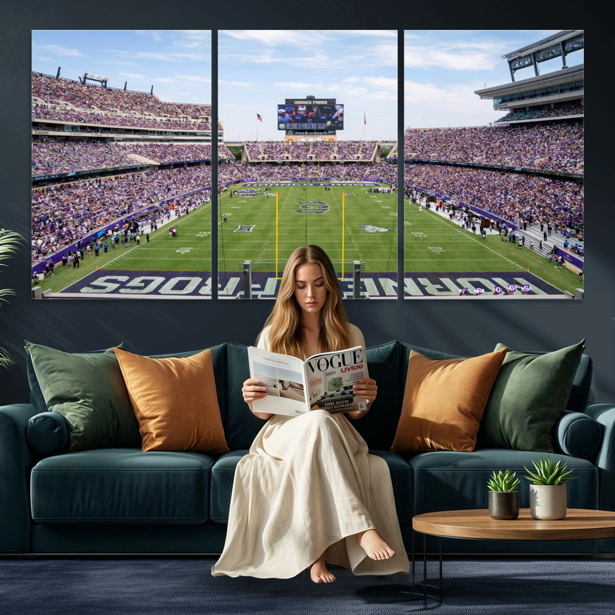 27650-PAN-FL-20X10 - TCU Horned Frogs Football Team Print - Fort Worth Amon G. Carter Stadium Wall Art Canvas Print