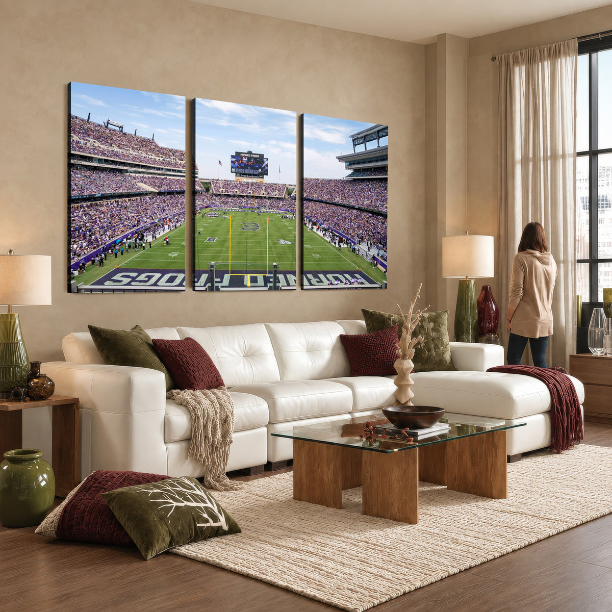 27650-MGV-CV-36X24 - TCU Horned Frogs Football Team Print, Fort Worth Amon G. Carter Stadium, Framed and Ready to Hang