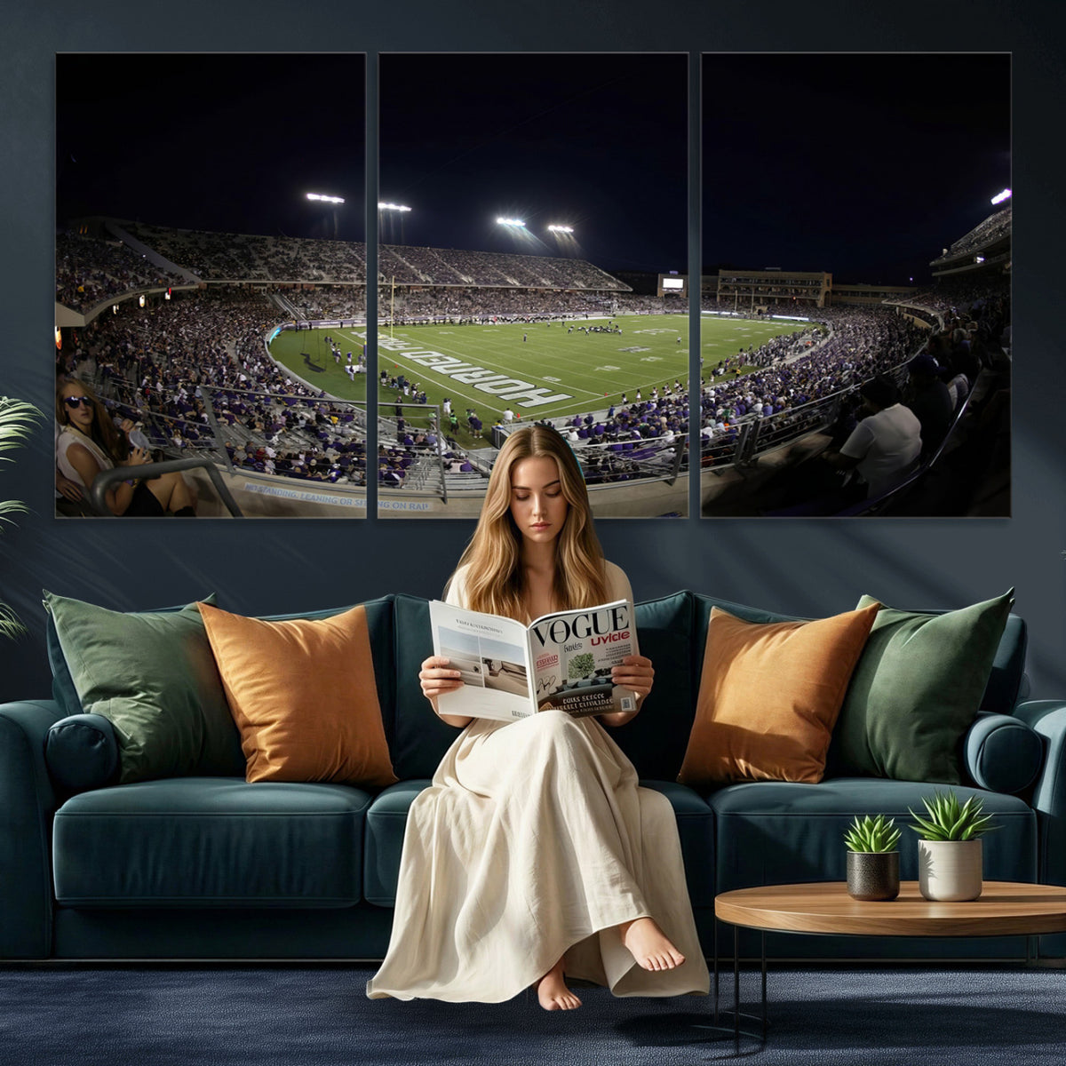 59222-PAN-FL-20X10 - TCU Horned Frogs Football Team Print - Fort Worth Amon G. Carter Stadium Wall Art Canvas Print.