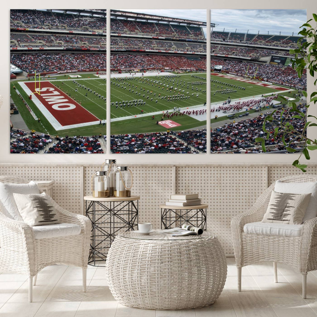 The Temple University Owls Athletics Team Print - Philadelphia Lincoln Financial Field Stadium Wall Art Canvas Print