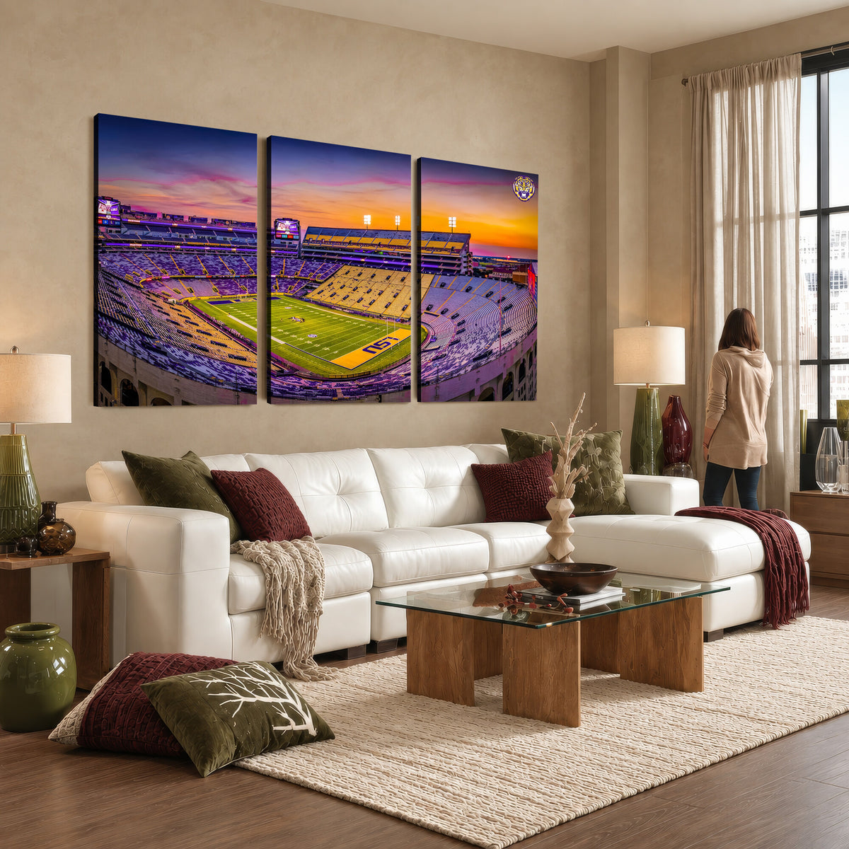93538-MGV-CV-36X24 - The Louisiana State University Tigers Football Team Print, Framed and Ready to Hang Stadium Print
