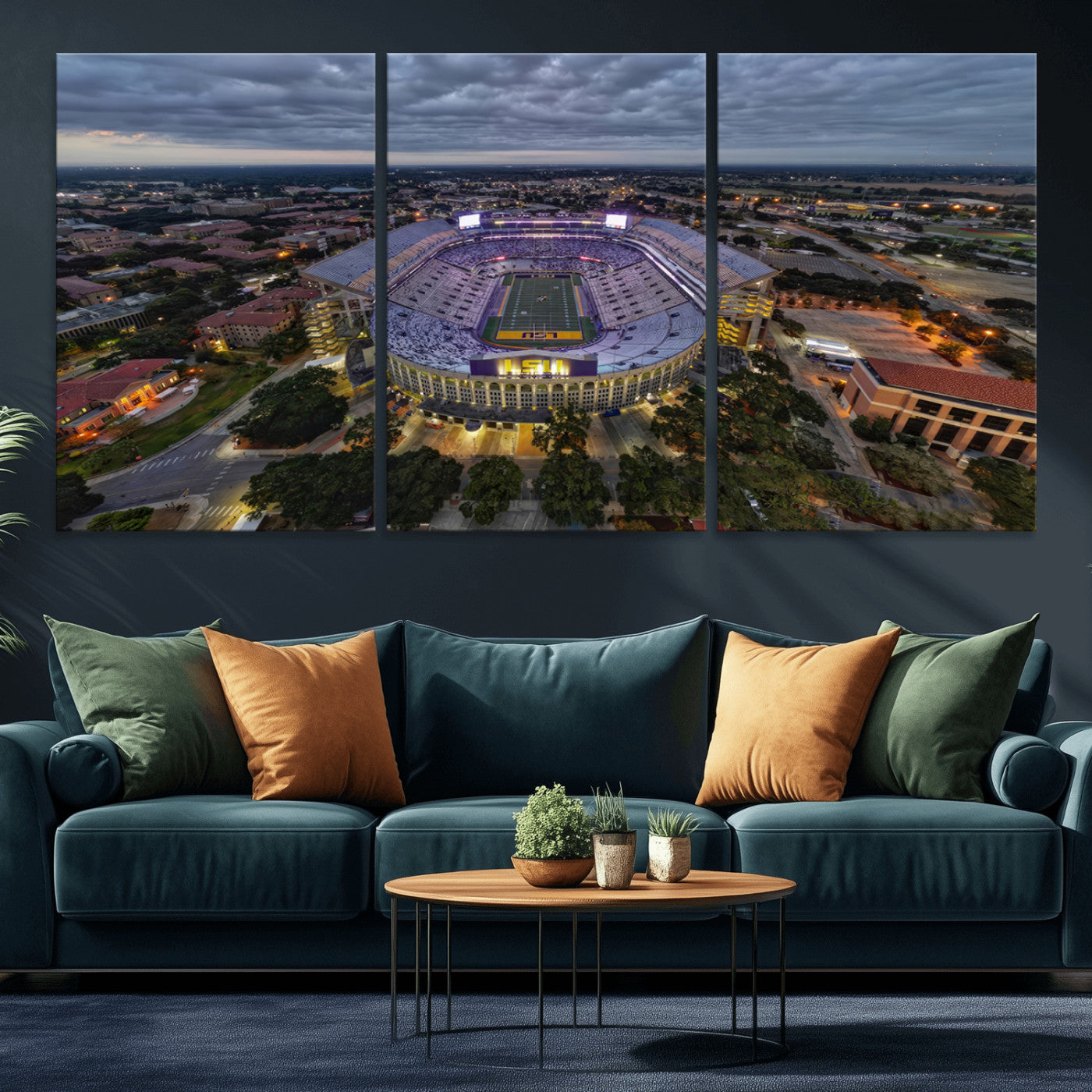MGV-CV-60X30-3P - The Louisiana State University Tigers Football Team Print - Baton Rouge Tiger Stadium Wall Art