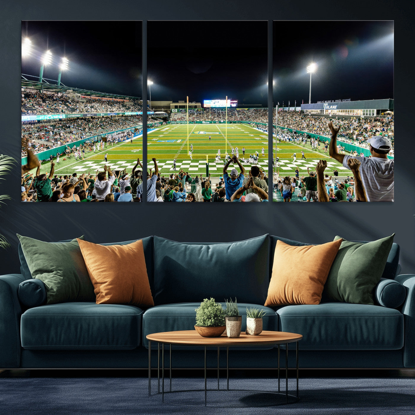 MGV-CV-60X30-3P - The Tulane University Green Wave Football Team Print - New Orleans Yulman Stadium Wall Art Canvas