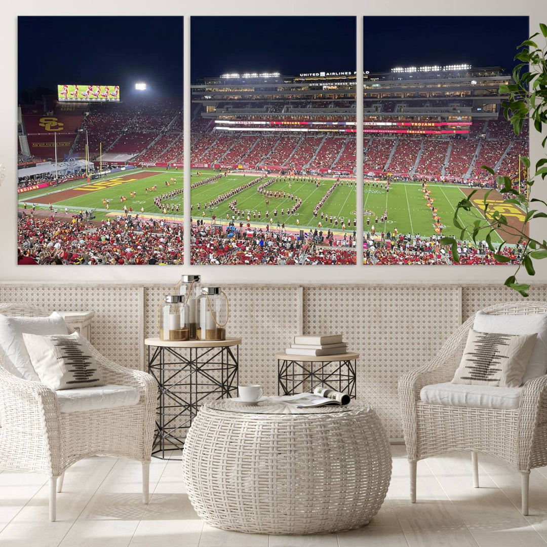 The University of Southern California USC Trojans Football Team Print - Los Angeles Memorial Coliseum Stadium Wall Art Canvas Print