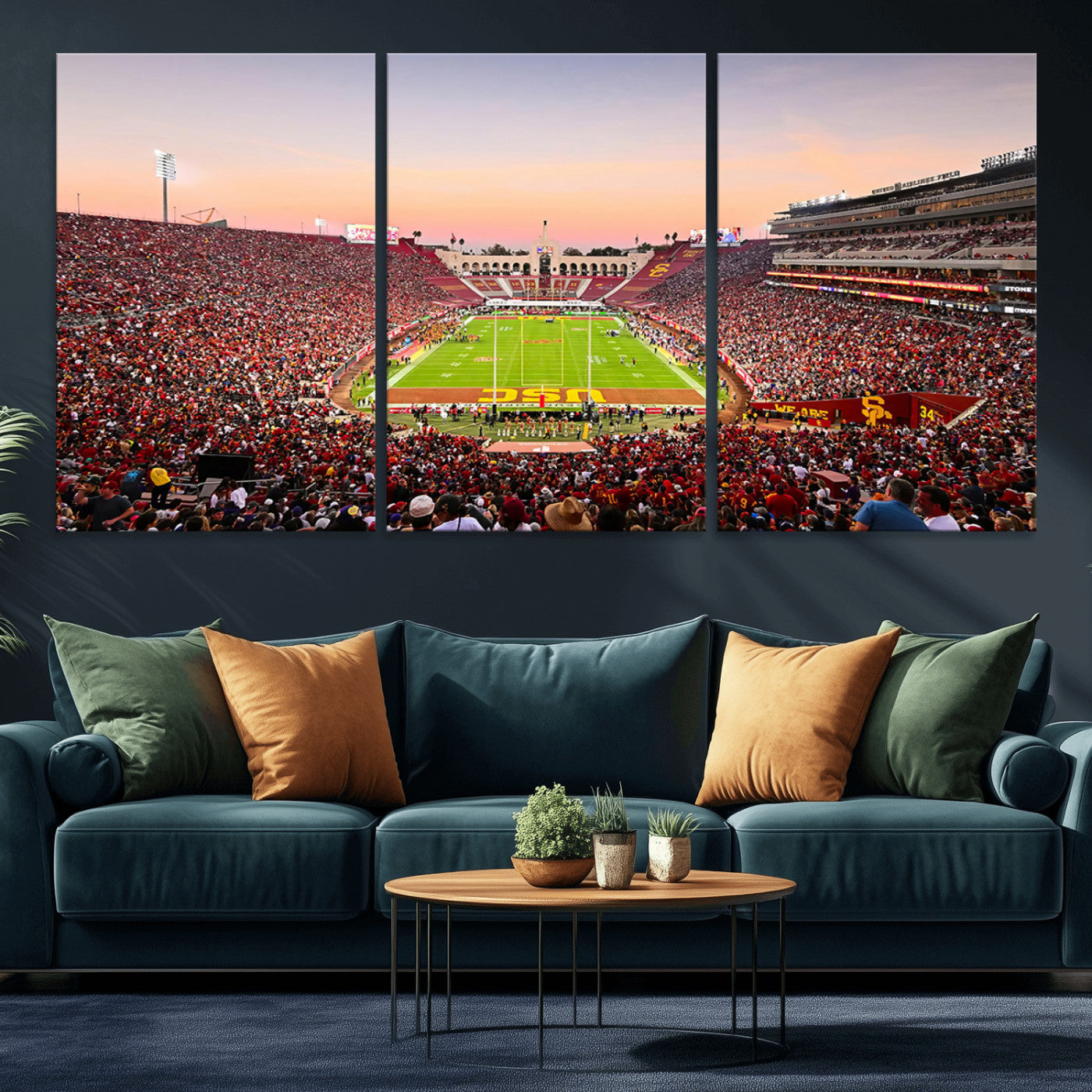 MGV-CV-60X30-3P - The University of Southern California USC Trojans Football Team Print - Los Angeles Memorial