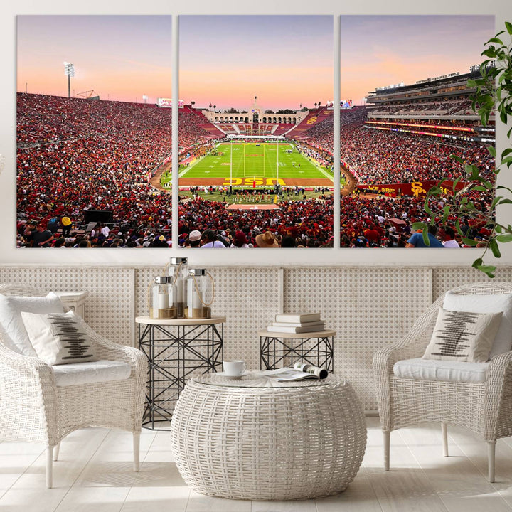 The University of Southern California USC Trojans Football Team Print - Los Angeles Memorial Coliseum Stadium Wall Art Canvas Print