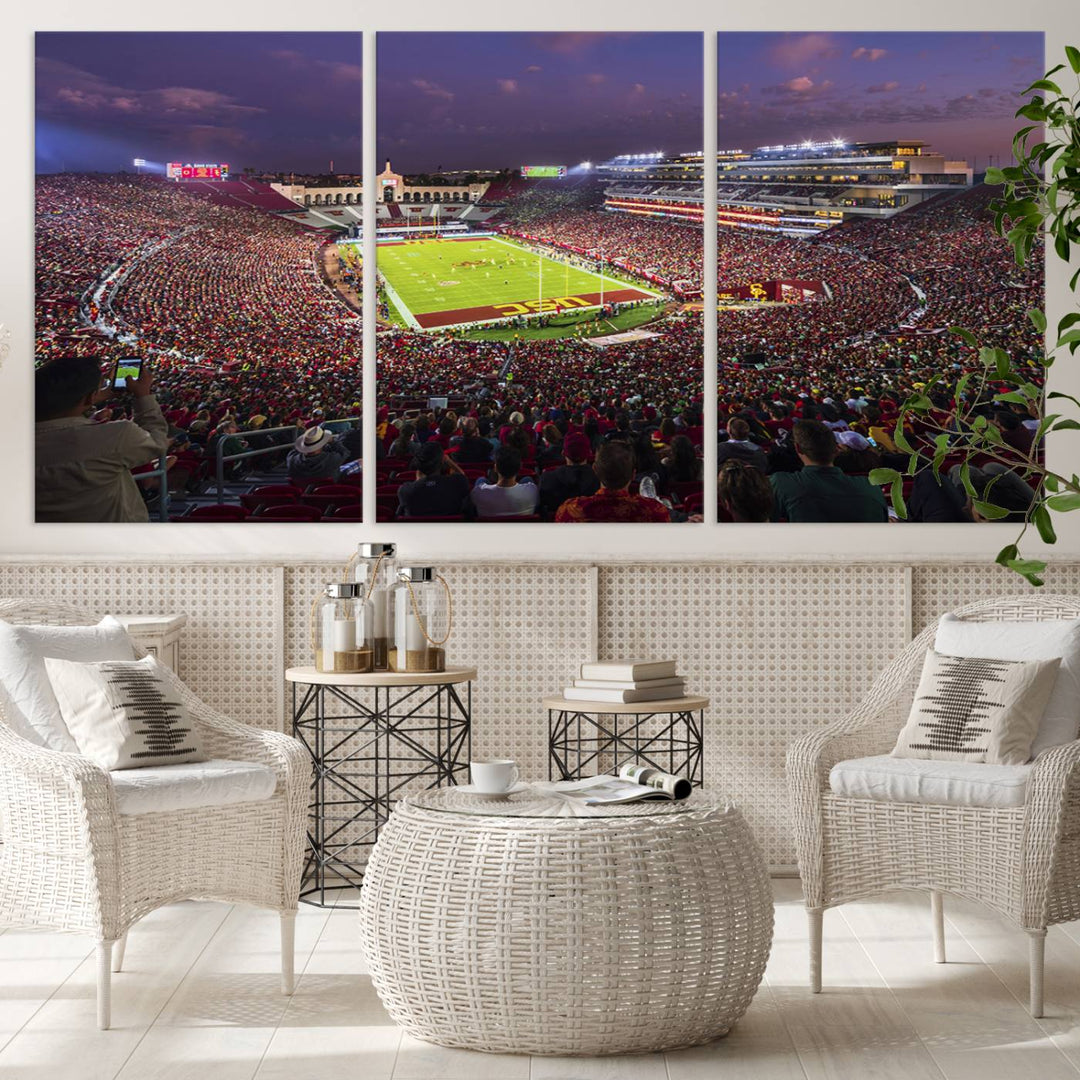 The University of Southern California USC Trojans Football Team Print - Los Angeles Memorial Coliseum Stadium Wall Art Canvas Print