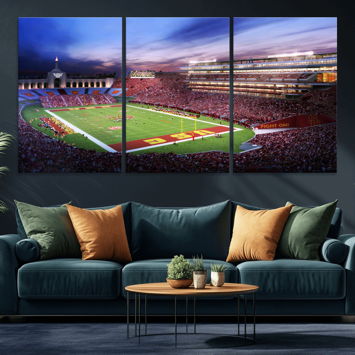 MGV-CV-60X30-3P - The University of Southern California USC Trojans Football Team Print - Los Angeles Memorial