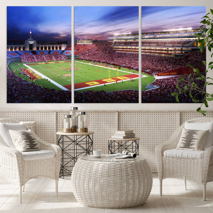 The University of Southern California USC Trojans Football Team Print - Los Angeles Memorial Coliseum Stadium Wall Art Canvas Print