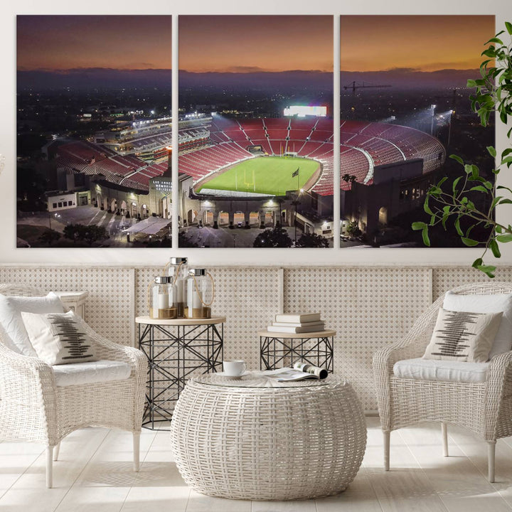 The University of Southern California USC Trojans Football Team Print - Los Angeles Memorial Coliseum Stadium Wall Art Canvas Print