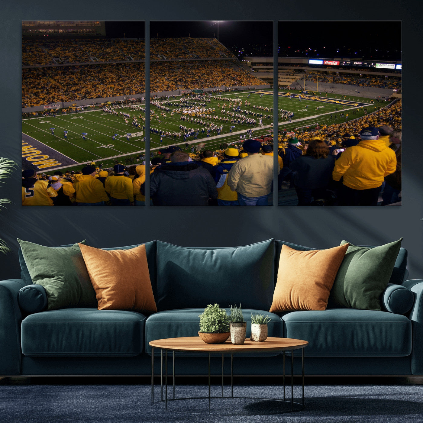 MGV-CV-60X30-3P - West Virginia Uni Mountaineers Football Team Print - Milan Puskar Stadium Canvas Print Wall Art,