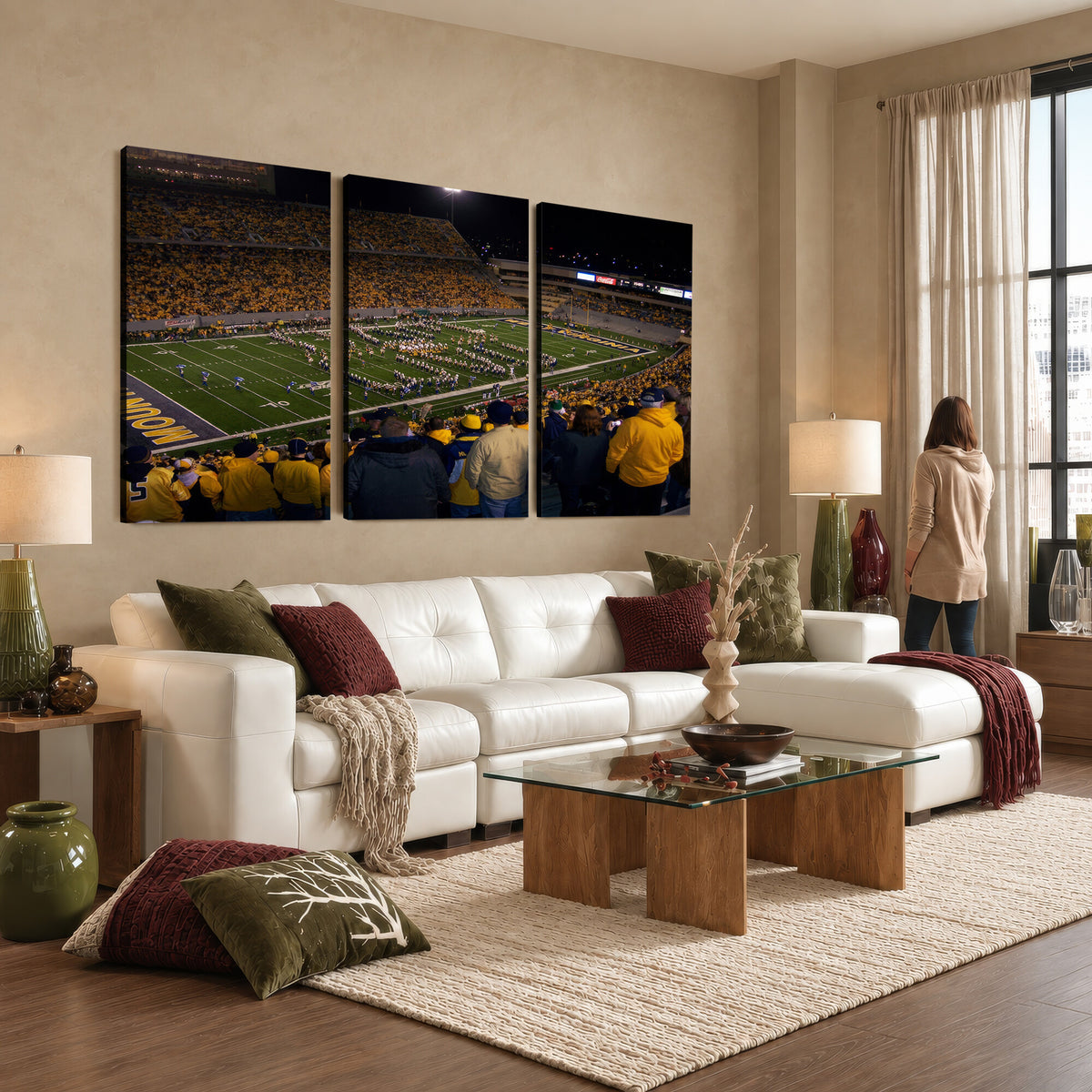 58154-MGV-CV-36X24 - West Virginia University Mountaineers Football Team Print, Milan Puskar Stadium, Morgantown