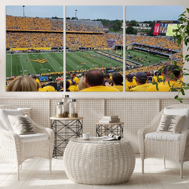 West Virginia University Mountaineers Football Team Print - Milan Puskar Stadium Canvas Print Wall Art, Morgantown Print