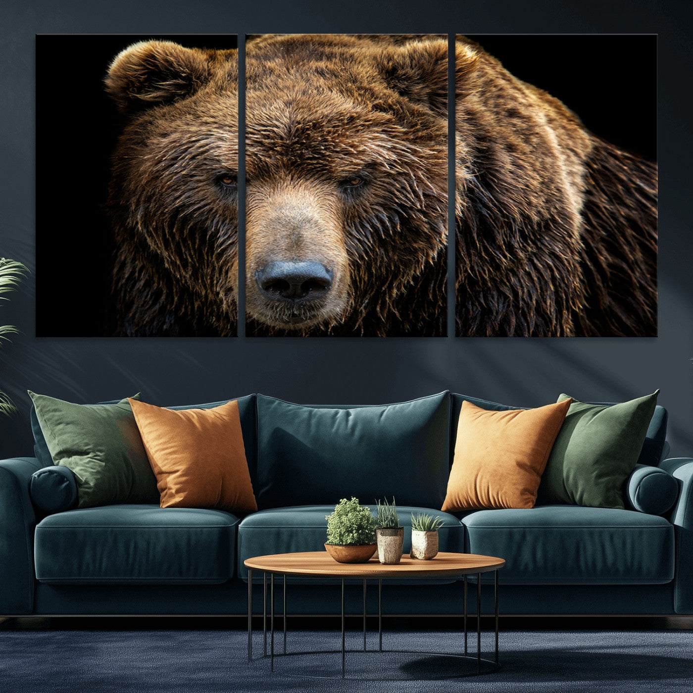 MGV-CV-60X30-3P - Grizzly Brown Bear Canvas Wall Art, Wildlife Animal Canvas Artwork Bear Print, Bear Wall Art Print,