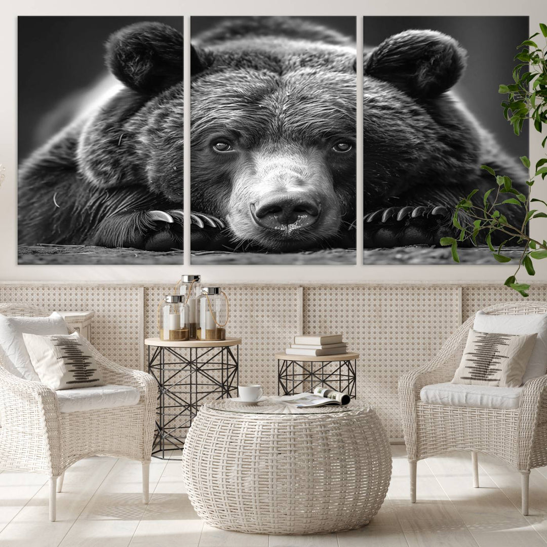 Resting Grizzly Bear Canvas Print | Ready to Hang Wall Art | Rustic Cabin & Farmhouse Decor | Wildlife Art