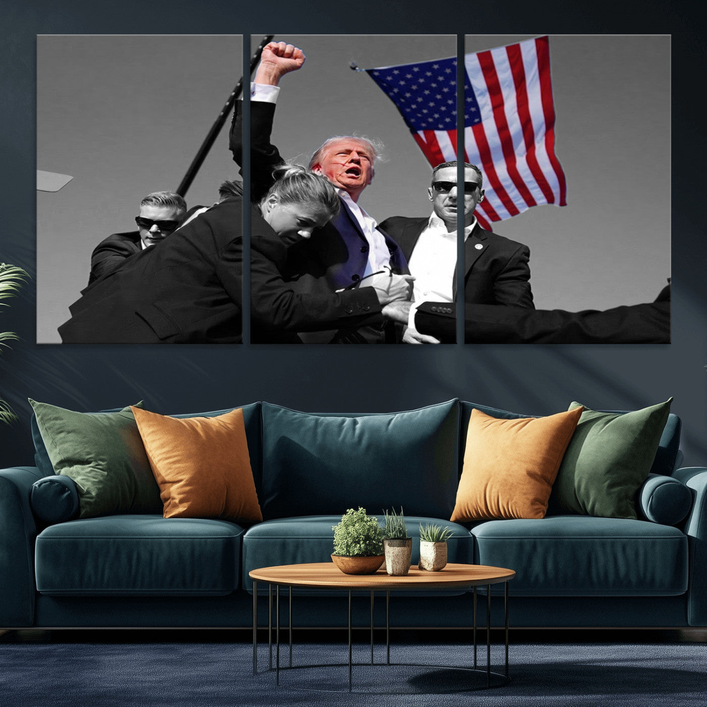 MGV-CV-60X30-3P - Donald Trump Assassination Attempt Wall Art Print, Trump Historic Footage - Iconic Reaction by Trump