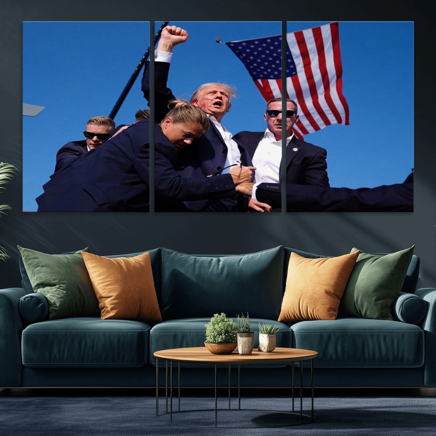 MGV-CV-60X30-3P - Donald Trump Assassination Attempt Wall Art Print, Trump Historic Footage - Iconic Reaction by Trump