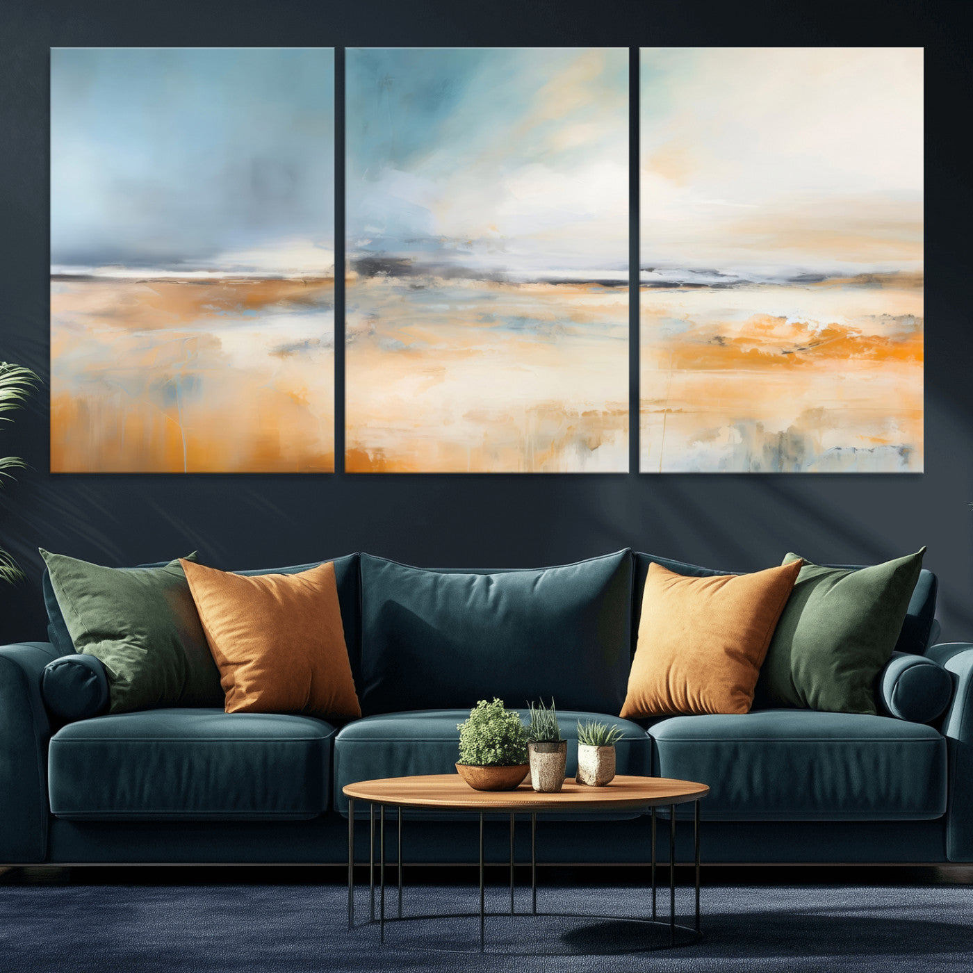 -Abstract Landscape Wall Art Canvas Print - Warm Tones of Orange and Blue, Modern Framed Art for Home