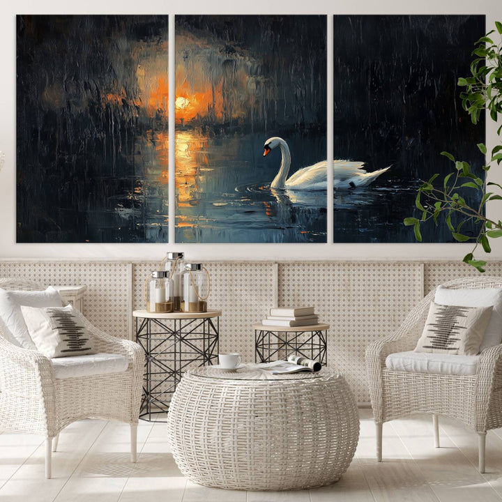 Abstract Swan on Water Wall Art Canvas Print - Elegant Nature Scene for Modern Home Decor