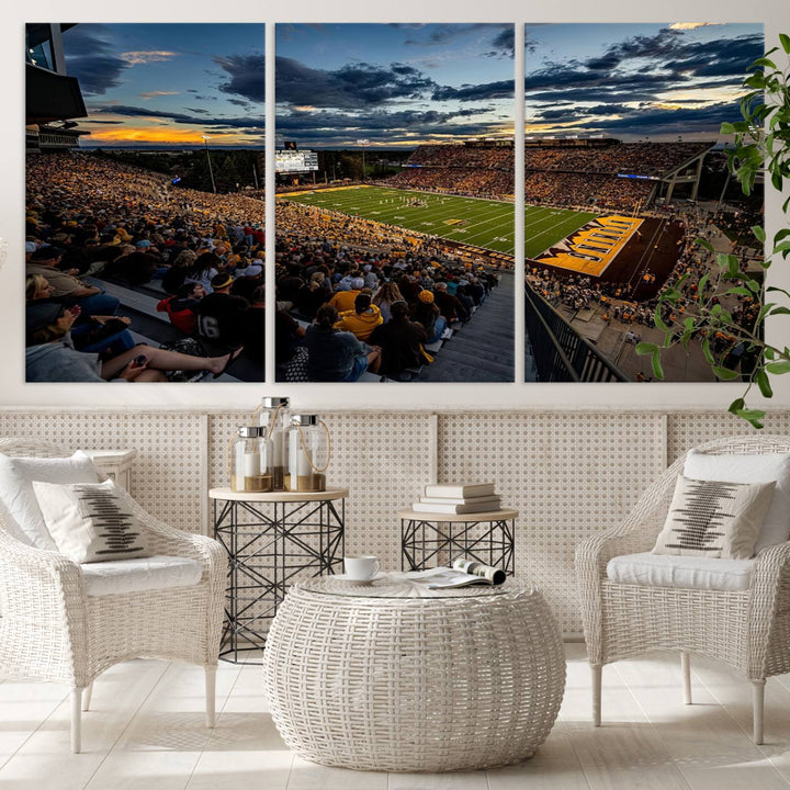 Cowboy Football War Memorial Stadium Wall Art | Ready to Hang Canvas Print of College Football Stadium at Sunset | Perfect for Sports Fans and Football Enthusiasts