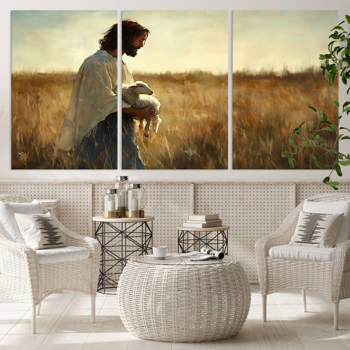 Jesus the Good Shepherd Wall Art Canvas Print - Inspirational Christian Religious Print for Prayer Room Decor