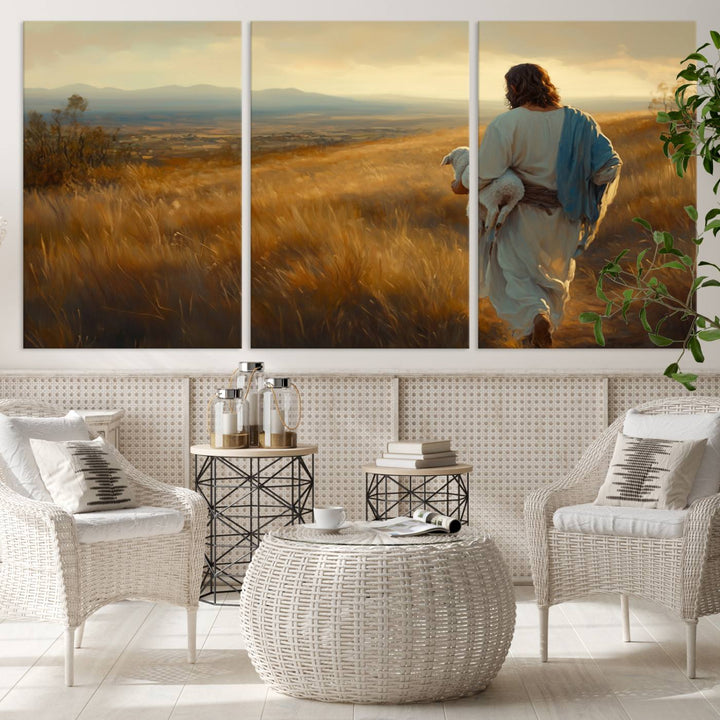 Jesus the Good Shepherd Wall Art Canvas Print - Inspirational Christian Religious Print for Prayer Room Decor