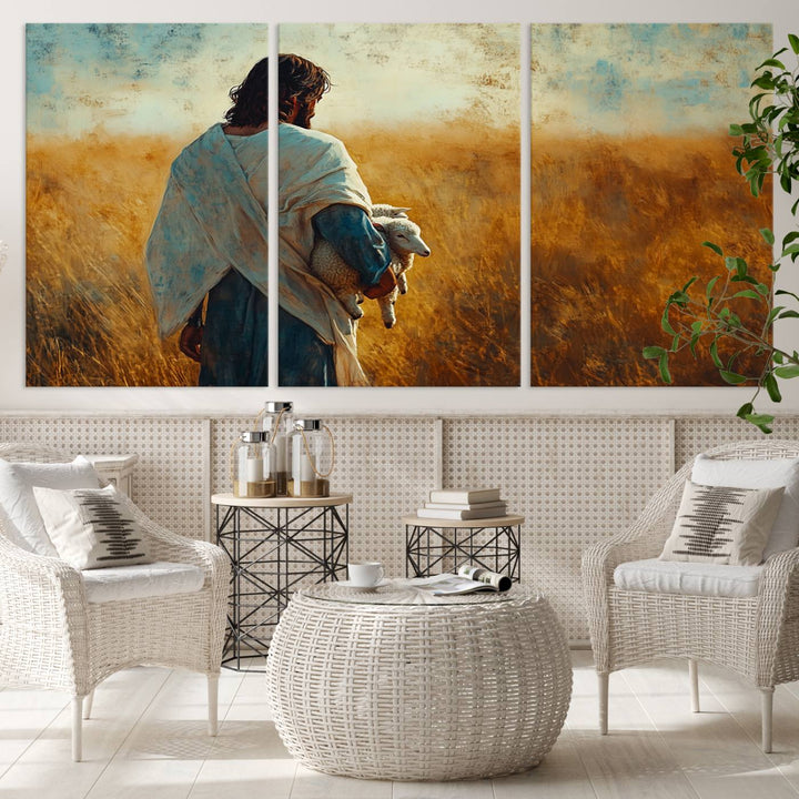 Jesus the Good Shepherd Wall Art Canvas Print - Inspirational Christian Religious Print for Prayer Room Decor