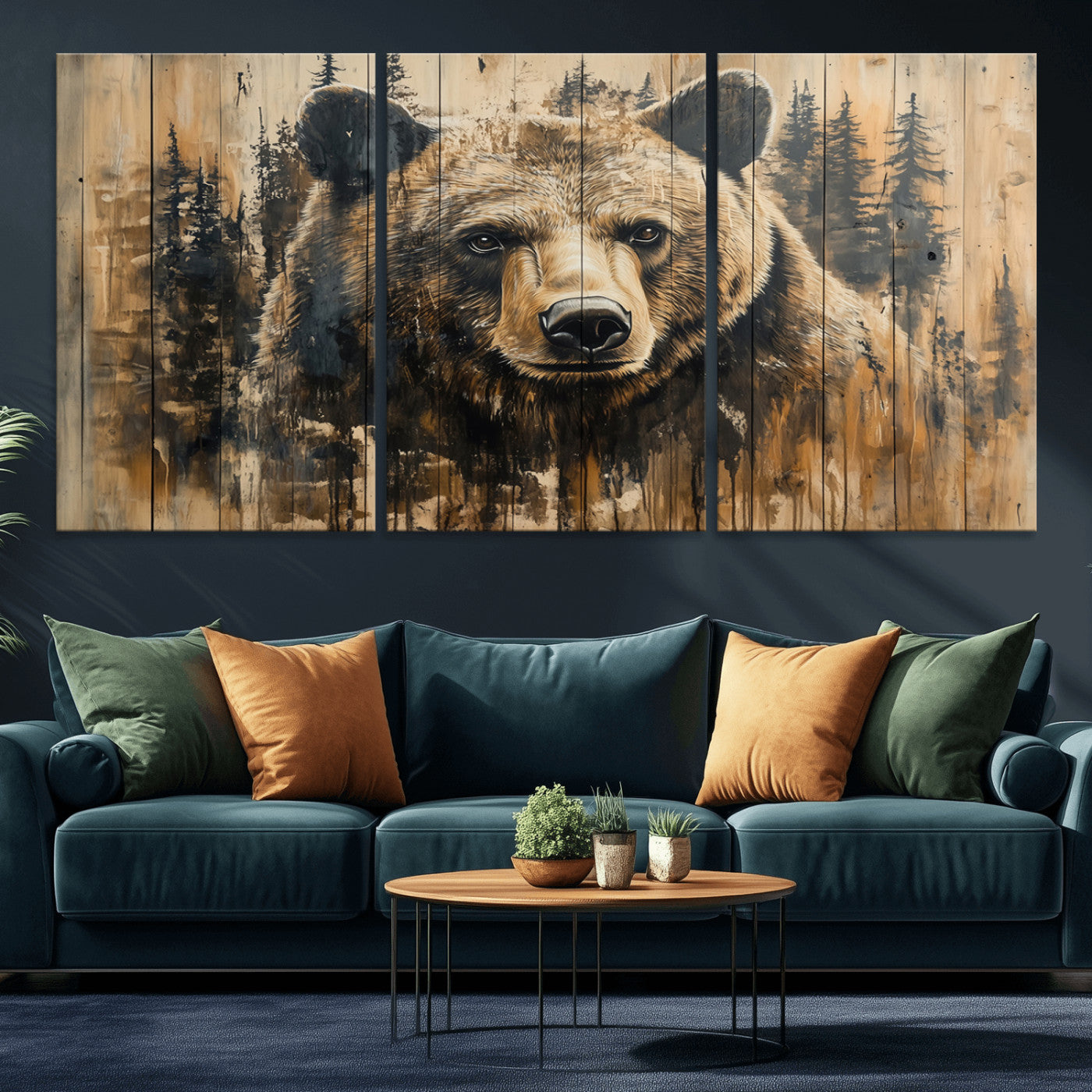 MGV-CV-60X30-3P - Majestic Grizzly 399 Bear Wall Art | 3-Panel Rustic Canvas Print for Living Room, Office, or Cabin