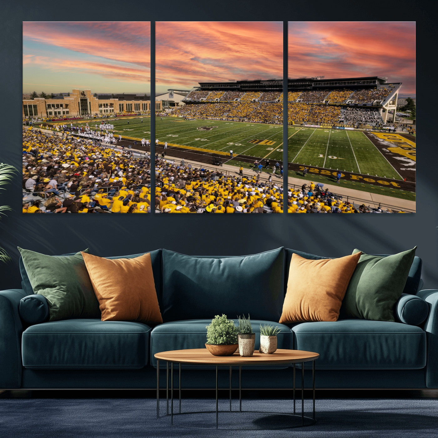 MGV-CV-60X30-3P - University of Wyoming Cowboys Football Team Print - Laramie Jonah Field War Memorial Stadium Wall